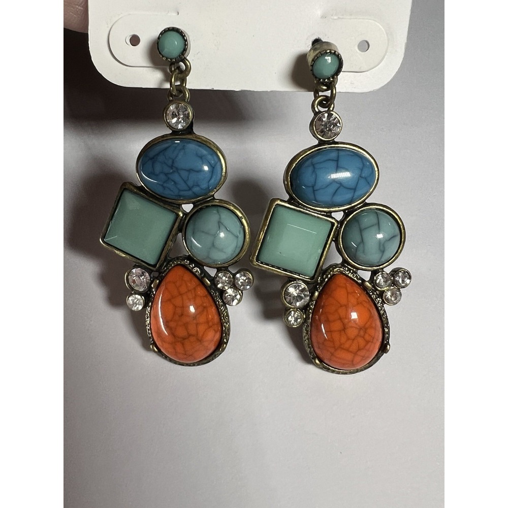 Charming Charlie Earrings Turquoise Navajo inspired drop dangle Green Orange Blu